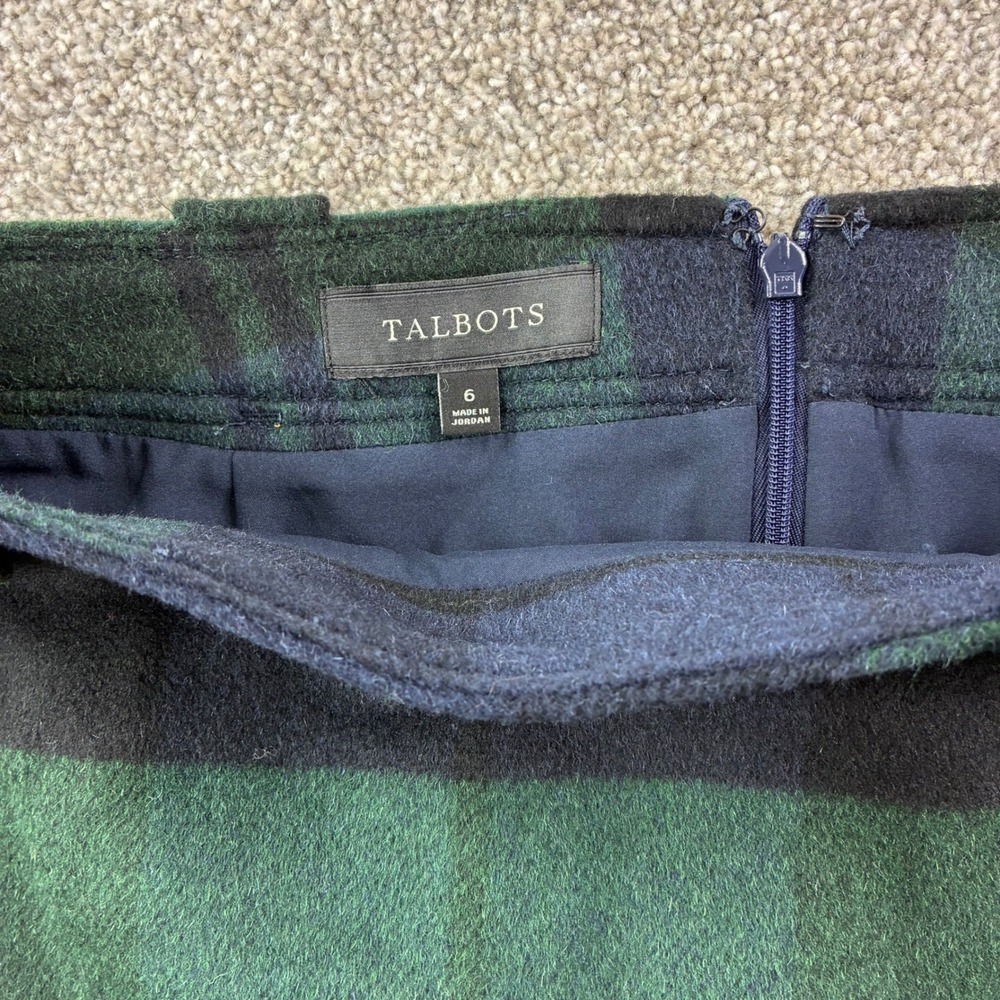 Talbots Tartan Plaid Wool Blend Womens 6 A-Line Green Blue‎ Preppy Academia - Picture 2 of 7